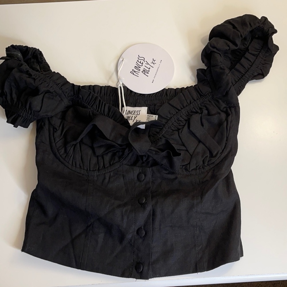 Size 2 Princess Polly Black Elouise Crop Top
